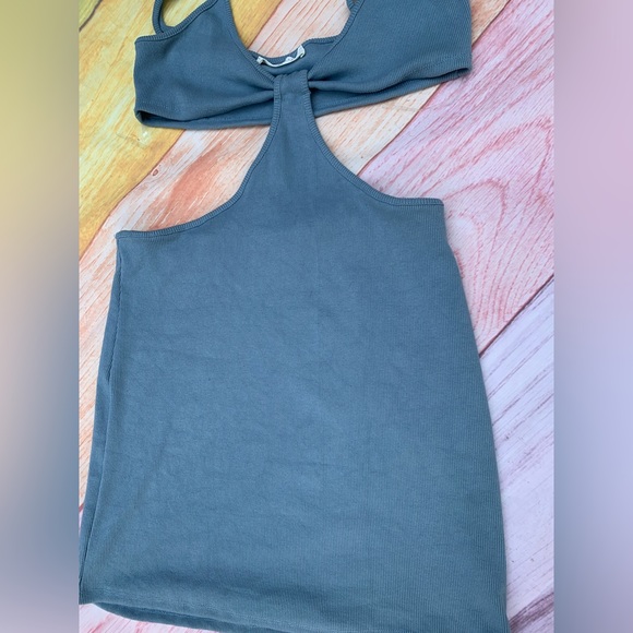 AMERICAN THREADS💙pastel blue ribbed Selena Cut Out Mini Dress - Picture 6 of 11